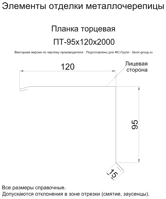 Планка торцевая Металл Профиль 95x120x2000 Norman 0,5 в Санкт-Петербурге фото чертёж