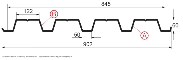 Профлист Металл Профиль Н60 Valori 0,5 Brown чертёж