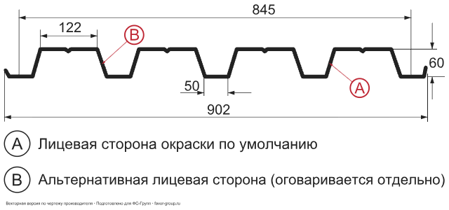 Профлист Металл Профиль Н60 Ecosteel Matt двухсторонний 0.5 Ecosteel/Matt./T двухсторонний 0.5 Мореный дуб чертёж