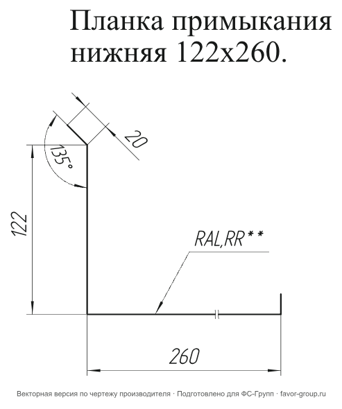 Планка примыкания нижняя Grand Line 20x122x260x15 Satin Matt 0,5 в Санкт-Петербурге фото чертёж
