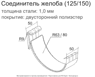 Соединитель желоба d-125 мм ГрандЛайн GL PU Полиуретан 1,0 в Санкт-Петербурге фото чертёж