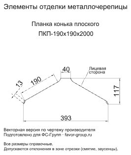 Планка конька плоского Металл Профиль 190x190x2000 Viking E 0,5 в Санкт-Петербурге фото чертёж
