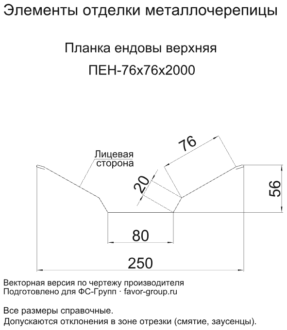 Планка ендовы верхняя Металл Профиль 76x76x2000 Полиэстер 0,45 в Санкт-Петербурге фото чертёж
