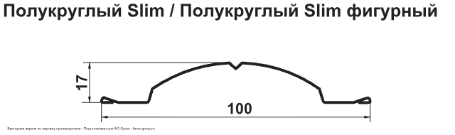 Штакетник Гранд Лайн (Grand Line) Полукруглый Slim Satin 0,5 фигурный в Санкт-Петербурге фото чертёж