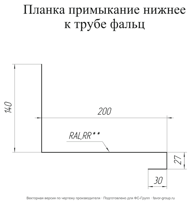 Планка примыкание нижнее к трубе фальц Grand Line Rooftop Matte (Стальной бархат) 0,5 в Санкт-Петербурге фото чертёж