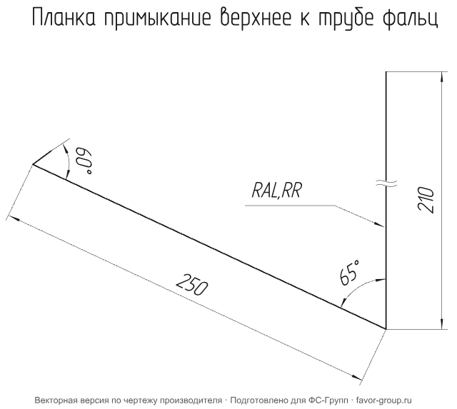 Планка примыкание верхнее к трубе фальц Grand Line PurLite Matt 0,5 в Санкт-Петербурге фото чертёж