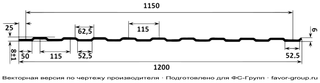 Профлист ЮджинСтрой С8 Полиэстер 0,4 RAL 3005 (красное вино) чертёж