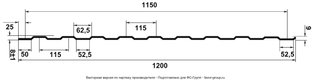 Профлист ЮджинСтрой С8 Полиэстер 0,4 RAL 5002 (ультрамариново-синий) чертёж
