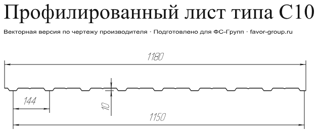 Профлист Гранд Лайн (Grand Line) С10 Satin 0,5 Профнастил Гранд Лайн (Grand Line) С10 Satin 0,5 в Санкт-Петербурге фото чертёж