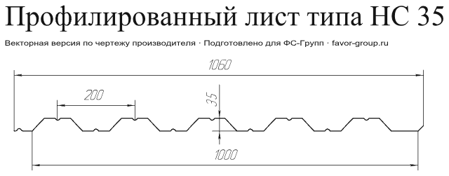 Профлист Гранд Лайн (Grand Line) НС35 PurLite Matt 0,5 RAL 7024 (графитовый серый) чертёж