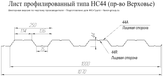 Профлист Гранд Лайн (Grand Line) НС44 PurPro Matt 0,5 RR 32 чертёж