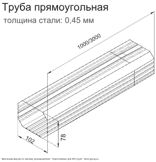 Труба прямоугольная 1 м ГрандЛайн Vortex Полиэстер 0,45 в Санкт-Петербурге фото чертёж