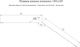 Планка конька плоского Grand Line 145x145 Velur 0,5 в Санкт-Петербурге фото чертёж