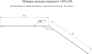 Планка конька плоского Grand Line 145x145 Atlas 0,5 в Санкт-Петербурге фото чертёж