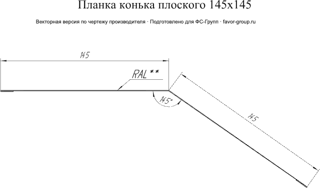 Планка конька плоского Grand Line 145x145 Atlas 0,5 в Санкт-Петербурге фото чертёж