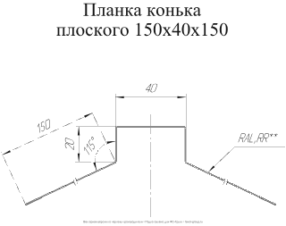 Планка конька плоского Grand Line 150x40x150 Satin 0,5 в Санкт-Петербурге фото чертёж