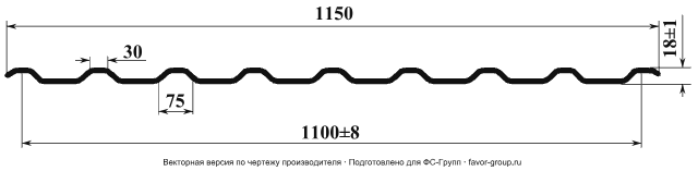 Профлист ЮджинСтрой RN20 Полиэстер 0,4 C-20 Полиэстер 0,4 RAL 5002 (ультрамариново-синий) чертёж