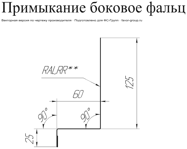 Планка примыкание боковое фальц Grand Line Satin 0,5 в Санкт-Петербурге фото чертёж
