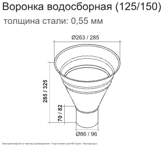 Воронка водосборная d-250x90 мм ГрандЛайн GL PU Полиуретан 0,5 в Санкт-Петербурге фото чертёж