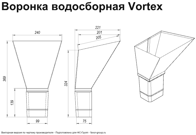 Воронка водосборная ГрандЛайн Vortex Полиэстер 0,6 в Санкт-Петербурге фото чертёж