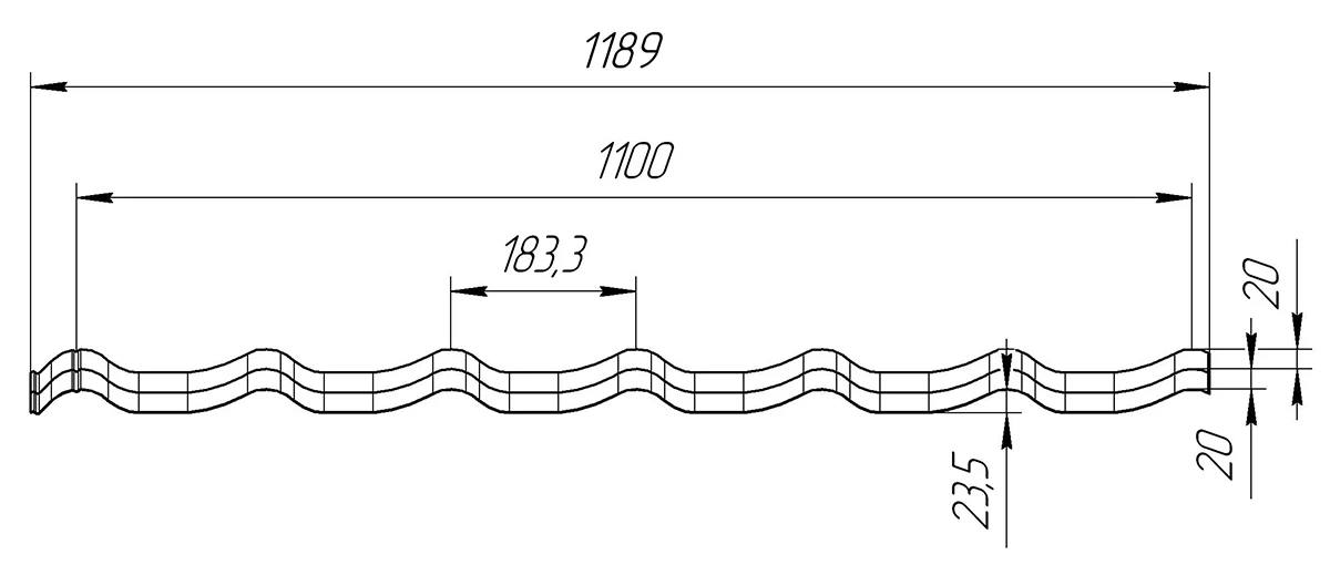 Чертёж профиля металлочерепицы Classic Grand Line