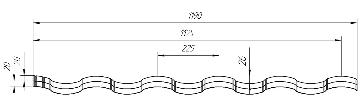 Чертёж профиля металлочерепицы Kredo Grand Line