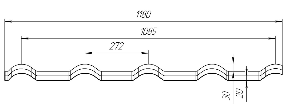 Чертёж профиля металлочерепицы Kamea Grand Line