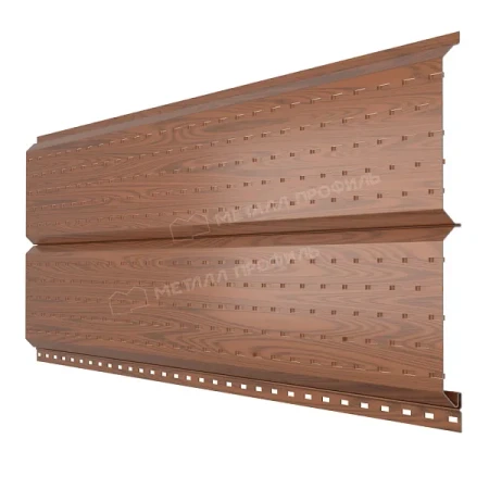 Металлический софит Металл Профиль Lбрус Ecosteel Matt 0,5 с полной перфорацией Мореный дуб