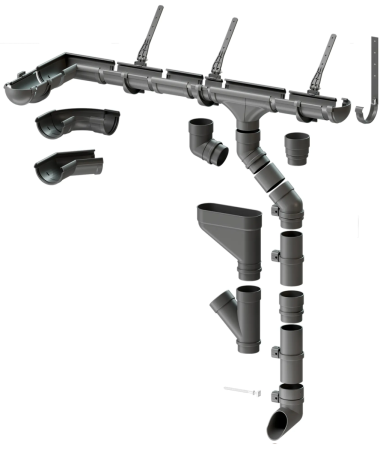 Комплект пластикового водостока d-141x100 мм Döcke lux графит RAL 7024 в Санкт-Петербурге фото