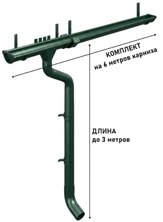 Комплект металлического водостока d-150x100 мм Металл Профиль FORAMINA PUR Purman двухсторонний RAL 6005 в Санкт-Петербурге фото