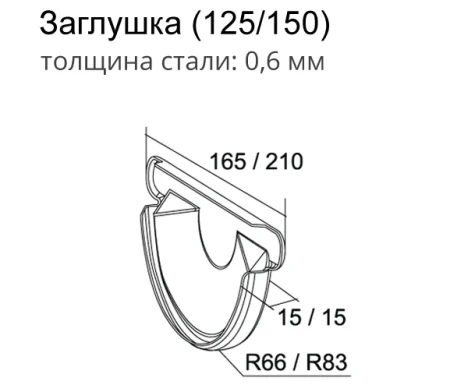 Заглушка желоба d-125 мм торцевая универсальная Grand Line Optima 0,55 в Санкт-Петербурге фото