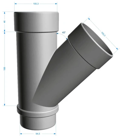 Тройник трубы d-100 мм 45° ПВХ Döcke Lux в Санкт-Петербурге фото