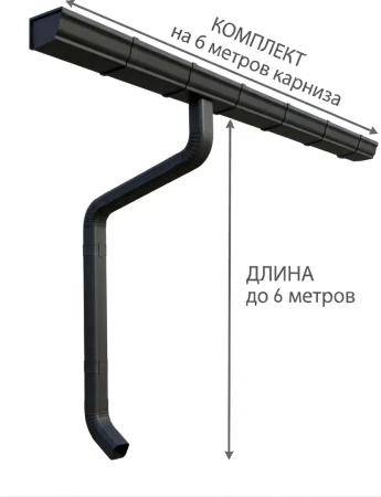 Комплект металлического водостока ГрандЛайн Vortex Matt 127x78 мм 6 м/6 м Полиэстер Matt RAL 9005 (черный) в Санкт-Петербурге фото