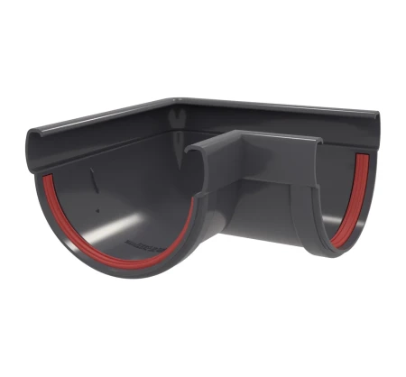 Угол желоба универсальный d-135 мм 90 гр ПВХ Grand Line Дизайн графит RAL 7024