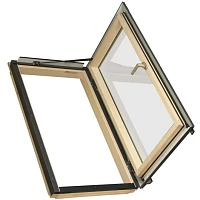 Распашное мансардное окно с деревянной рамой и боковым открыванием