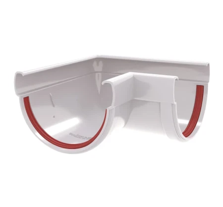 Угол желоба универсальный d-120 мм 90 гр ПВХ Grand Line Классика белый RAL 9003