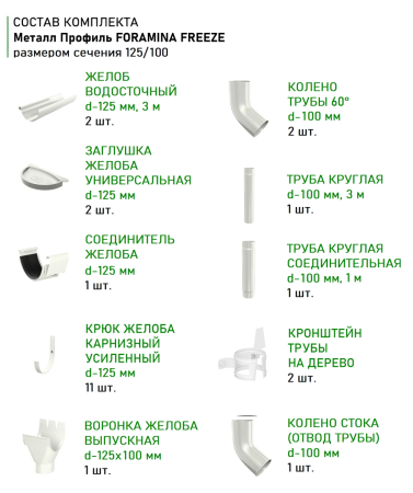 Комплект металлического водостока d-150x100 мм Металл Профиль FORAMINA PUR Purman двухсторонний RAL 9010 в Санкт-Петербурге фото