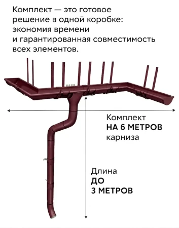 Комплект металлического водостока ГрандЛайн GL PU d-125x90 мм 6 м/3 м Полиуретан RAL 3005 в Санкт-Петербурге фото