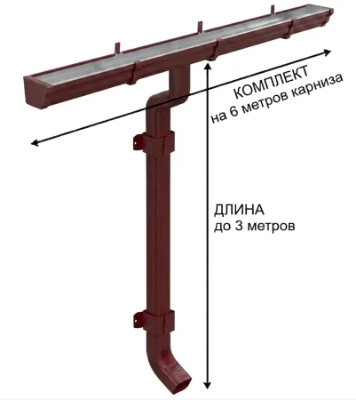 Комплект металлического водостока Металл Профиль Бюджет 120x86 мм 6 м/3 м Полиэстер RAL 3005 в Санкт-Петербурге фото