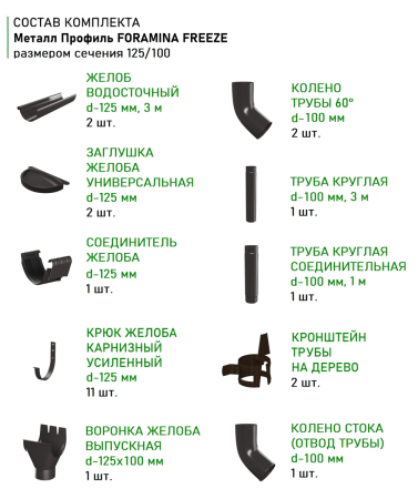 Комплект металлического водостока d-150x100 мм Металл Профиль FORAMINA PUR Purman двухсторонний RR 32 в Санкт-Петербурге фото