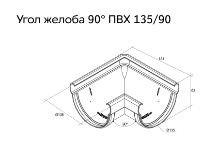 Угол желоба универсальный d-135 мм 90° ПВХ Grand Line Дизайн в Санкт-Петербурге фото