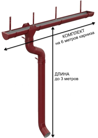 Комплект металлического водостока d-185x150 мм 6 м/3 м Металл Профиль Проект Полиэстер RAL 3011 в Санкт-Петербурге фото