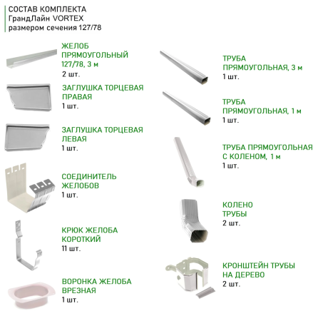 Комплект металлического водостока ГрандЛайн Vortex 127x78 мм Полиэстер RAL 9003 в Санкт-Петербурге фото