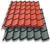 Волнистые листы металлочерепицы красного и серого цветов