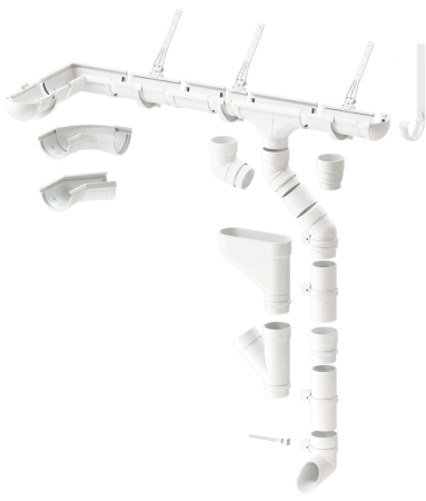 Комплект пластикового водостока d-141x100 мм Döcke lux пломбир RAL 9003 в Санкт-Петербурге фото