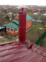 Вентиляционный выход на кровле из металлочерепицы Grand Line RAL 3005