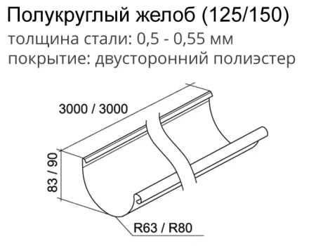 Желоб полукруглый d-150 мм 3 м Grand Line Optima Полиэстер двухсторонний 0,55 в Санкт-Петербурге фото