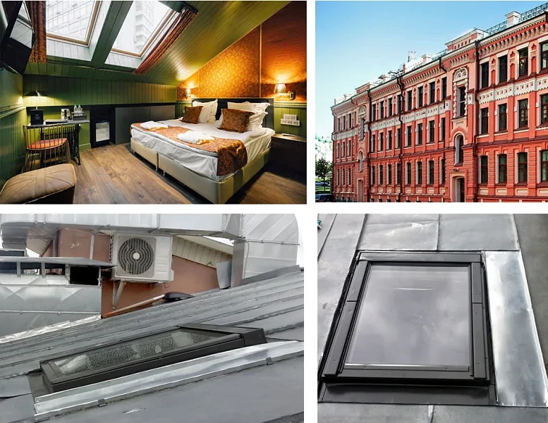 Мансардные окна Fakro FTS U2 78x98: интерьер, фасад здания, монтаж