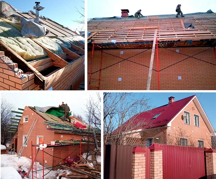 Этапы монтажа кровли Grand Line Classic GL Satin RAL 3005 на кирпичном доме