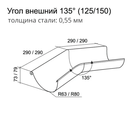 Угол желоба наружный d-125 мм 135° Grand Line Полиуретан 0,6 в Санкт-Петербурге фото